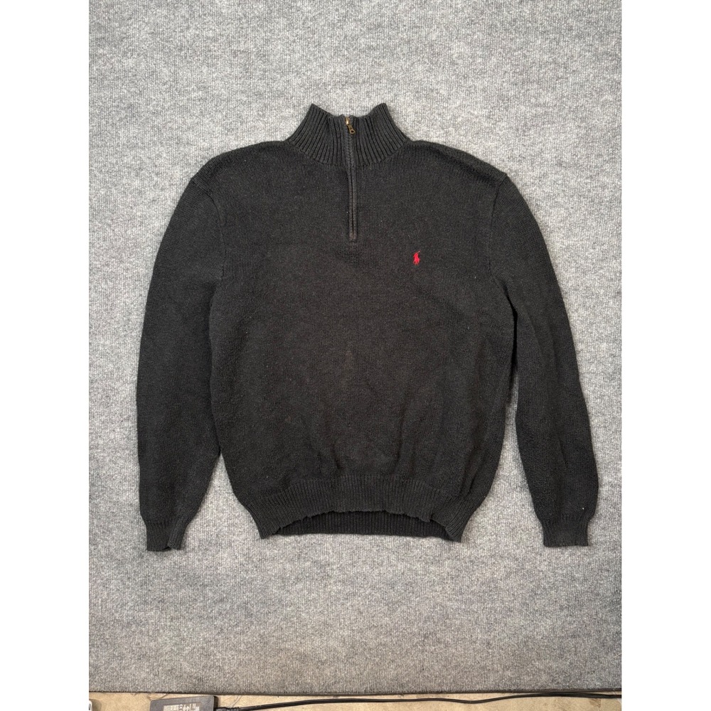Polo Ralph Lauren Mens XL Black 100% Cotton Quarter Zip Pullover Sweater Pony